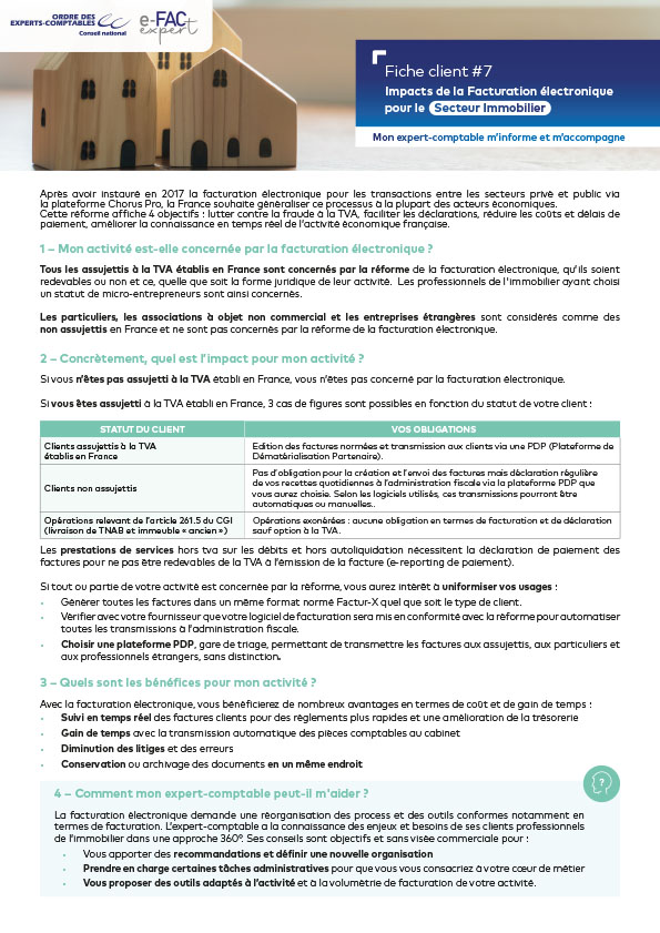 Impacts de la Facturation �lectronique pour le Secteur Immobilier
